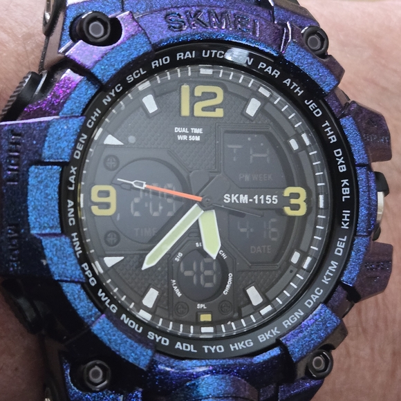 Men's Dual Time Watch - Black and Blue - Picture 1 of 5